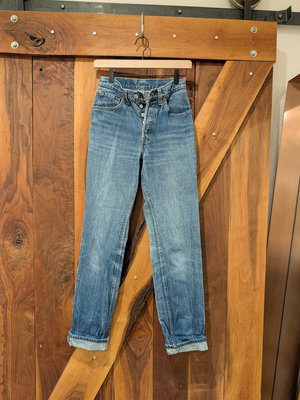 Levi's Button-Fly Straight Leg Jeans in Medium Blue Denim